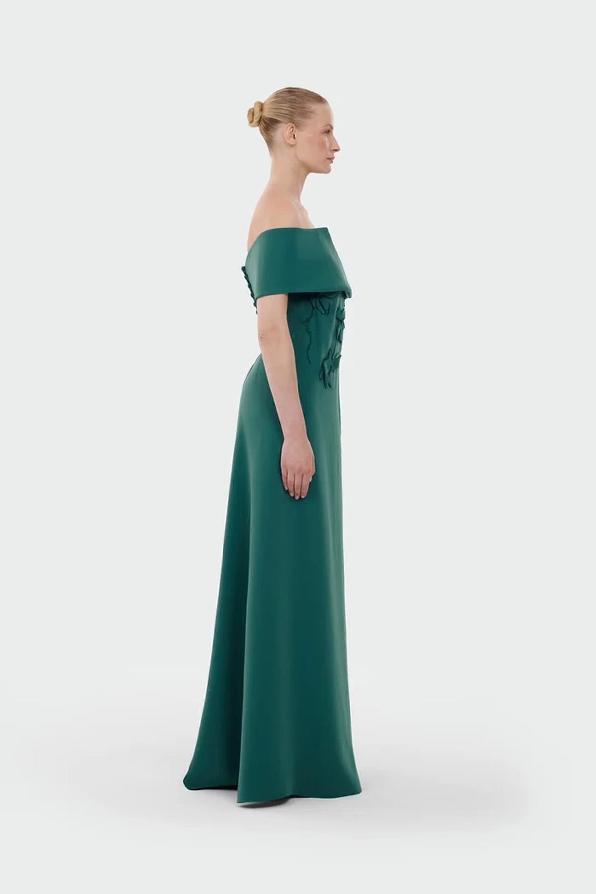 Boat Neck Jumpsuit with Floral Appliqué