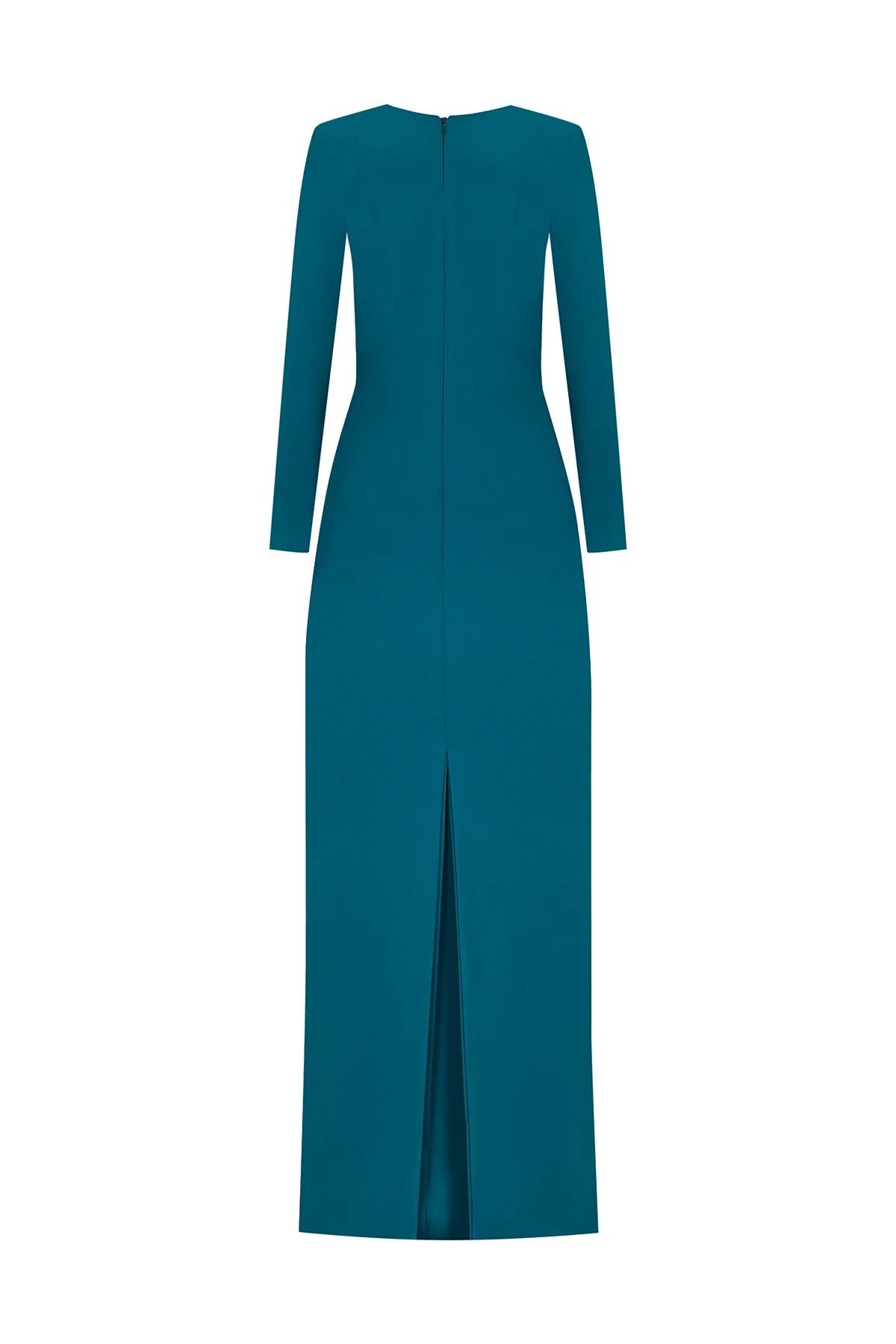 Belt Detailed Long Sleeve Evening Dress