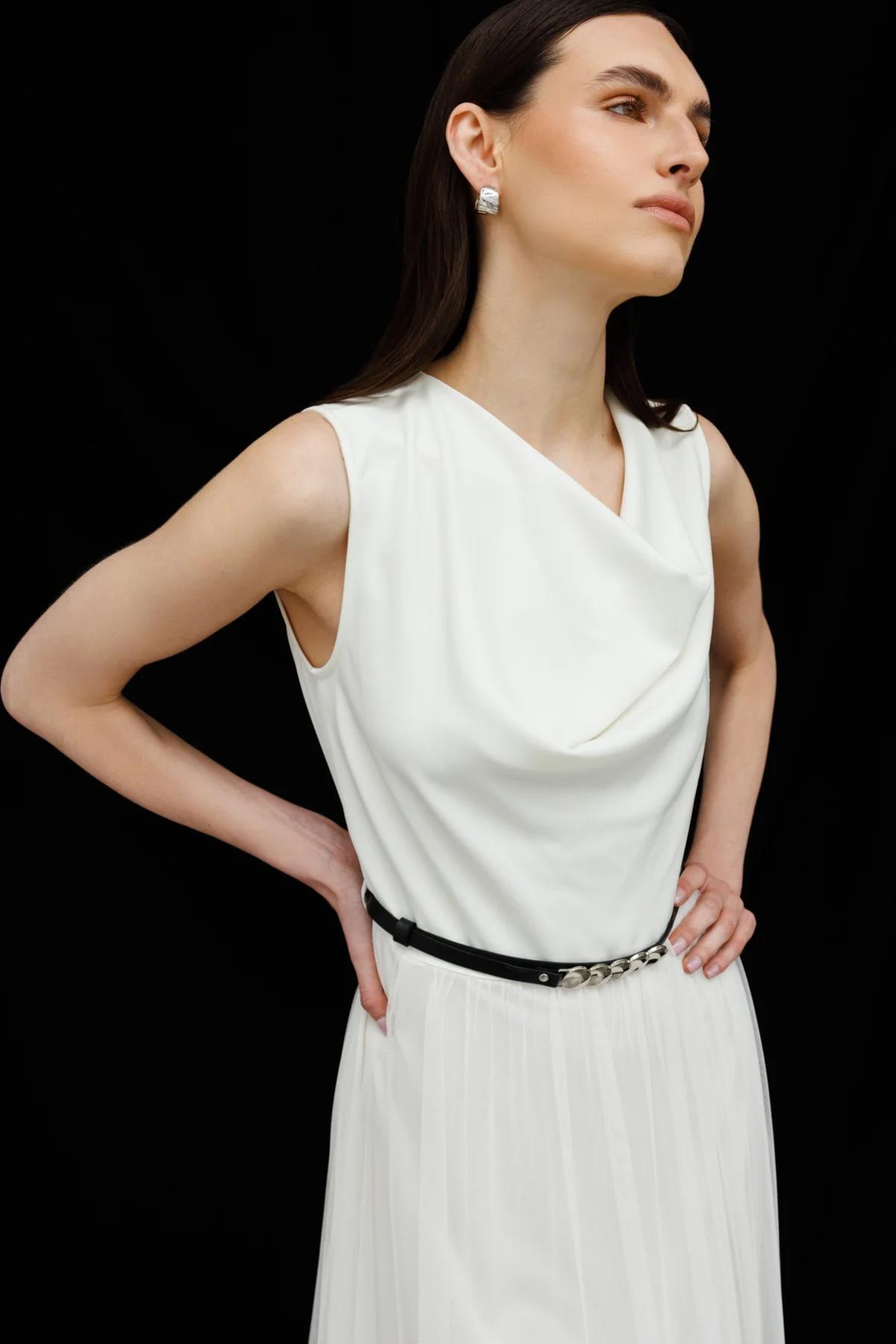 Kemer ve Tül Detaylı Kolsuz Elbise - Eser Giyim
