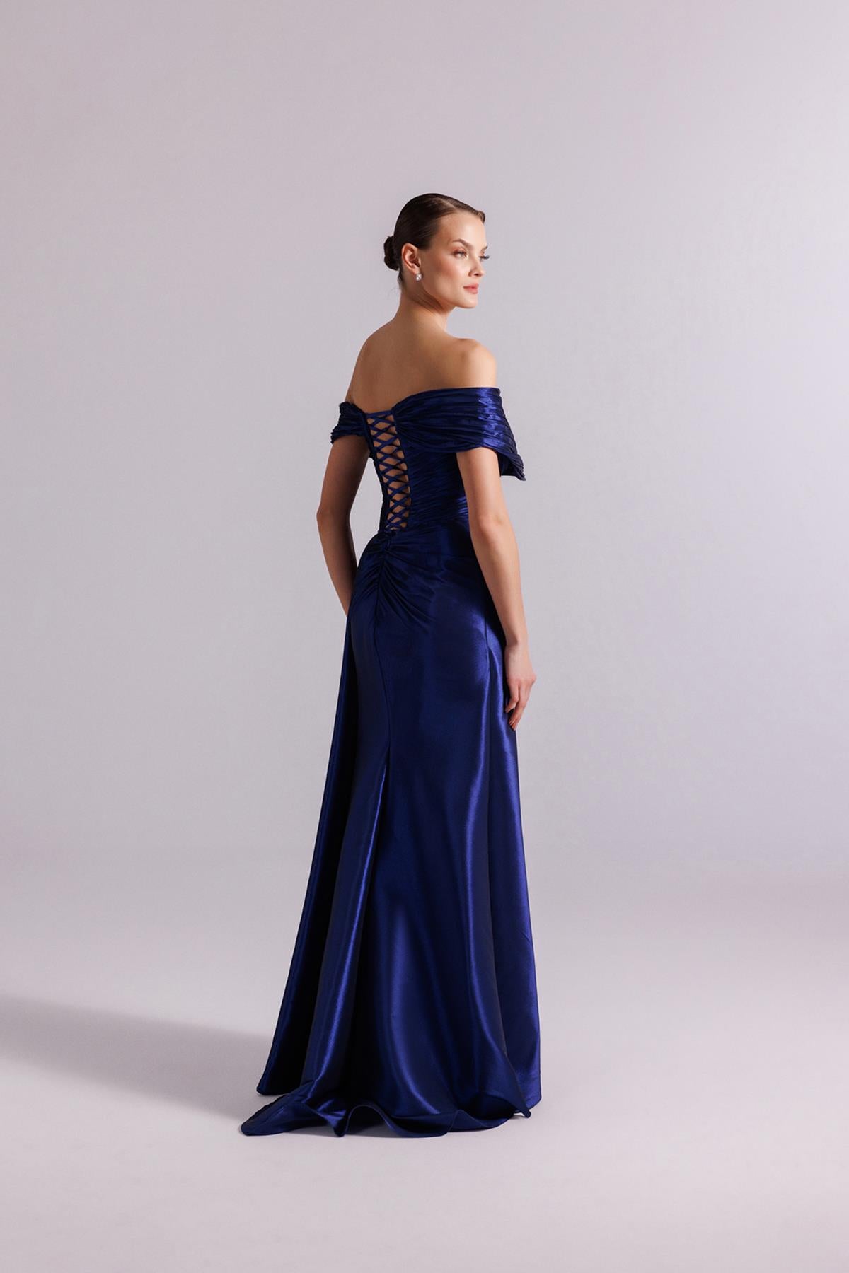 Off Shoulder Waist Bow Detail Evening Dress