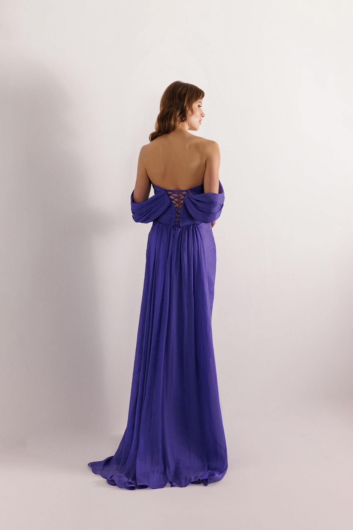 Chest Stone Embroidered Long Chiffon Evening Dress
