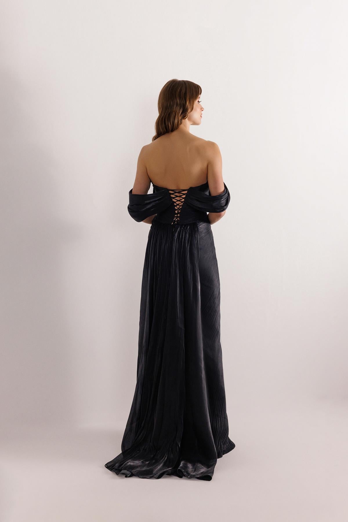 Chest Stone Embroidered Long Chiffon Evening Dress