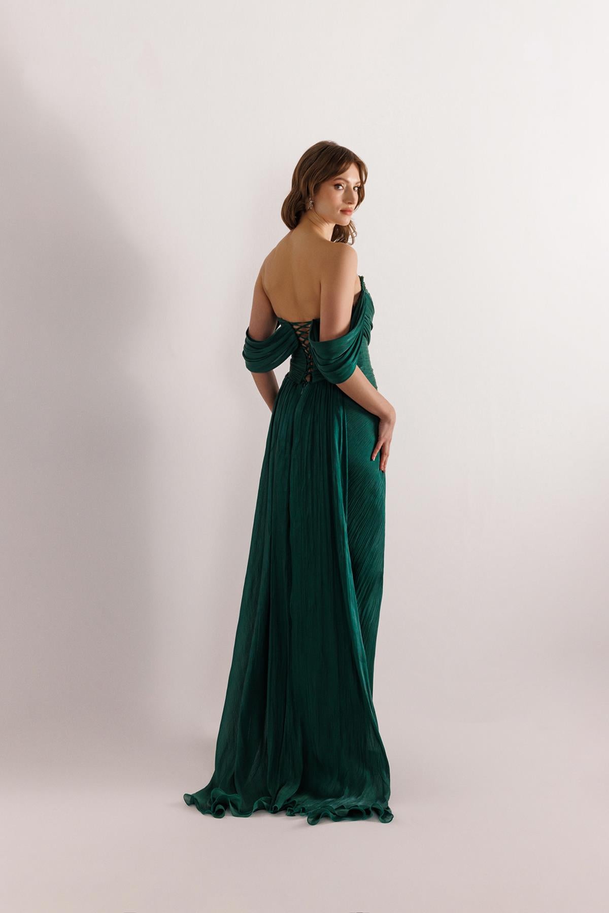 Chest Stone Embroidered Long Chiffon Evening Dress