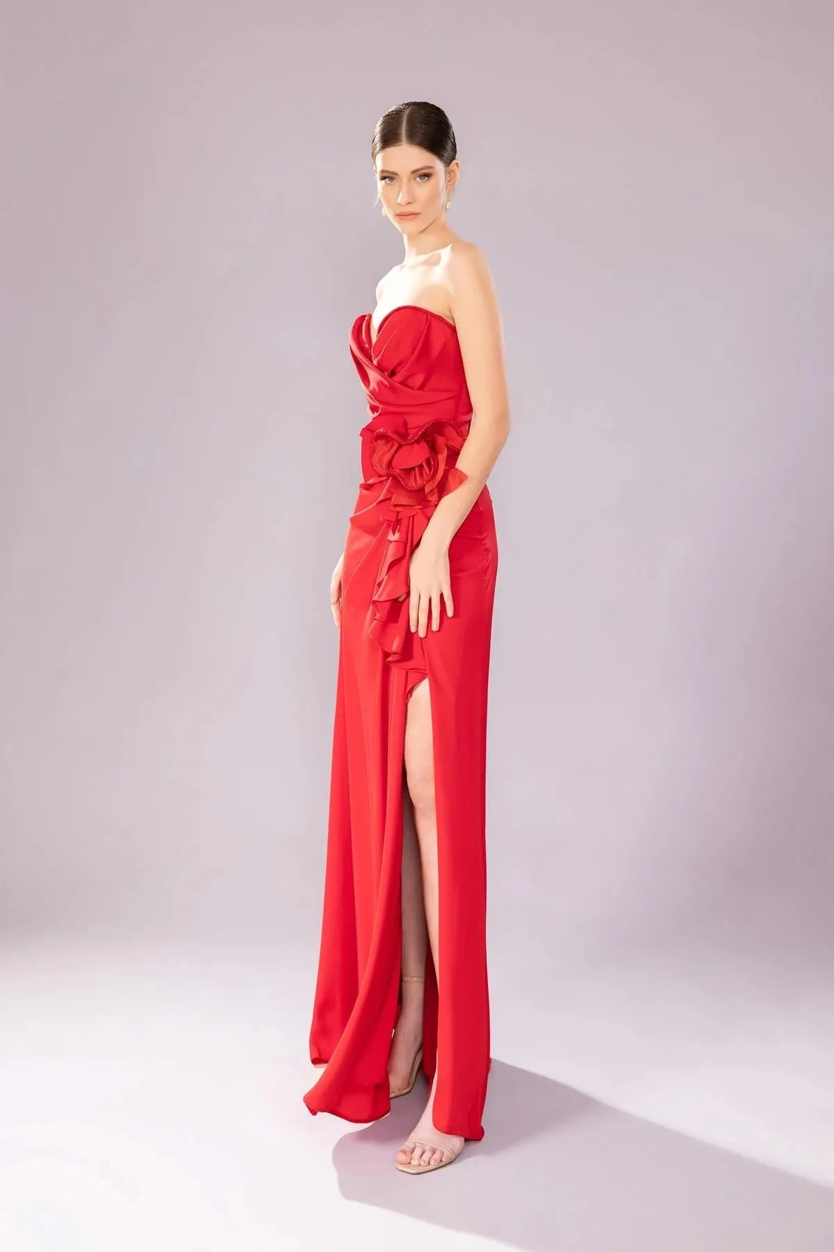 Flounce Skirt Flower Accessory Evening Dress