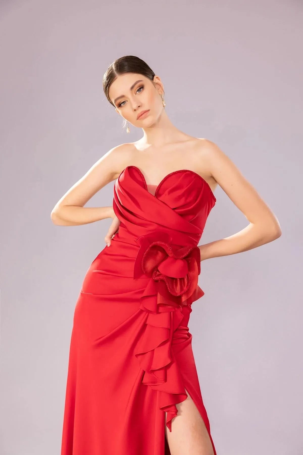 Flounce Skirt Flower Accessory Evening Dress