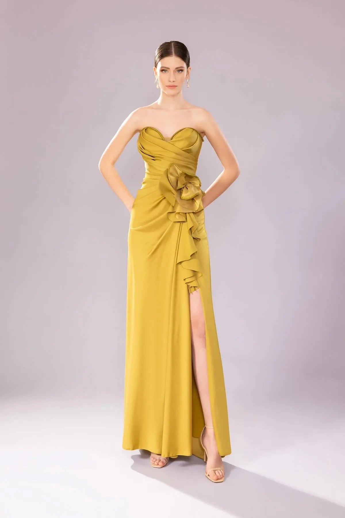 Flounce Skirt Flower Accessory Evening Dress