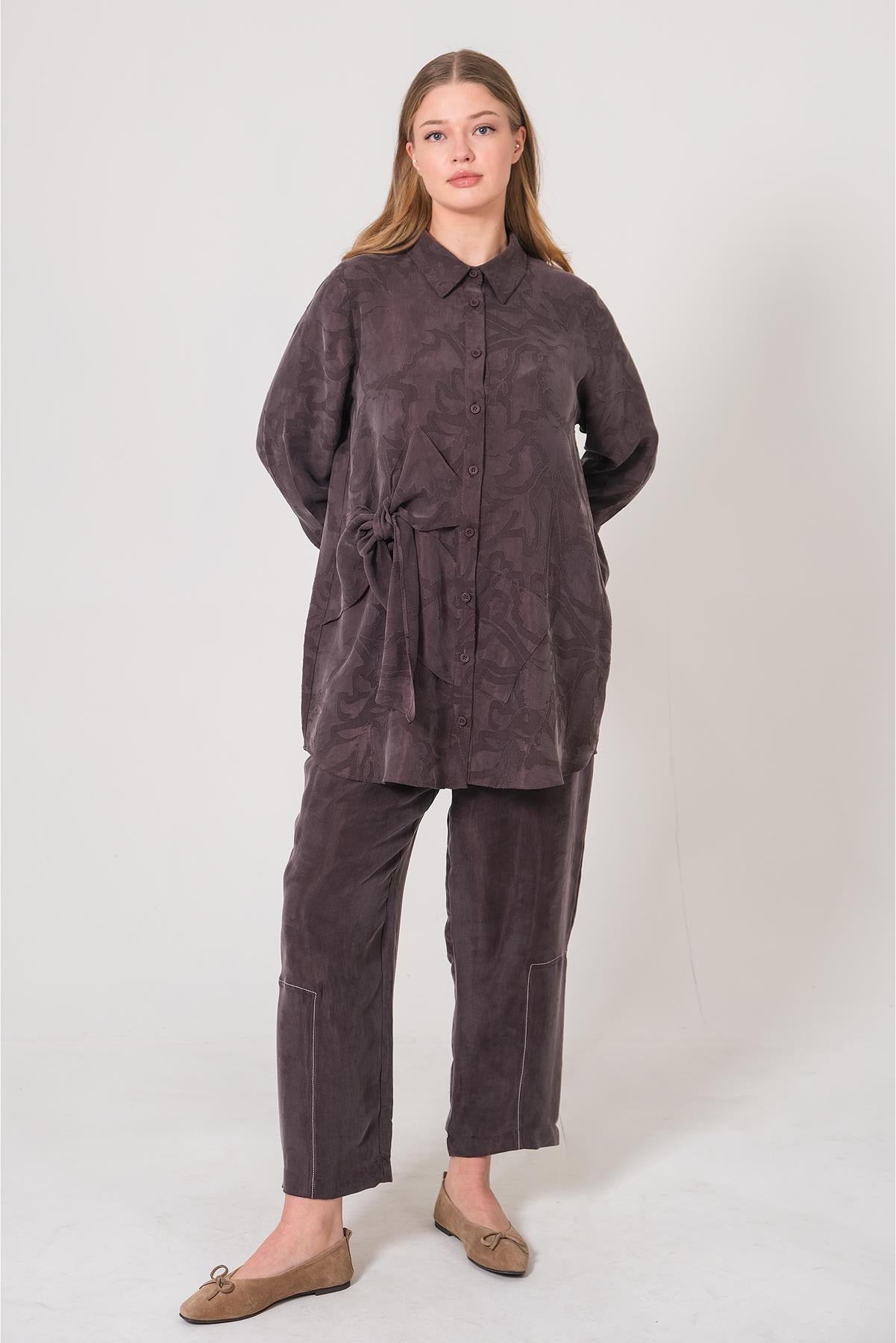 Self-Patterned Trousers Tunic Plus Size Suit
