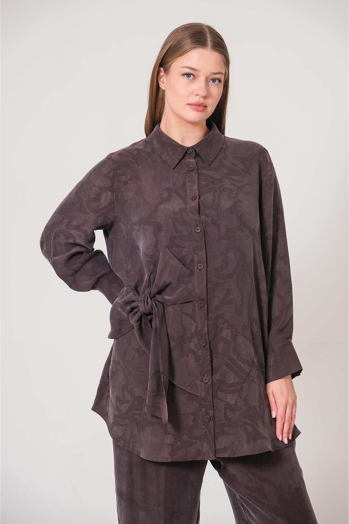 Self-Patterned Trousers Tunic Plus Size Suit