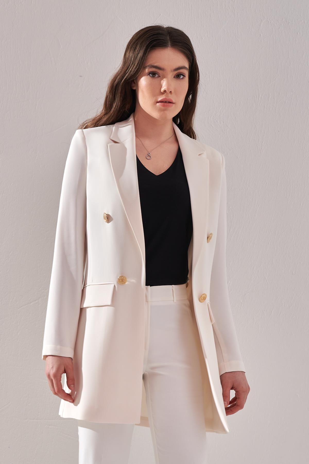 Ekol Metal Düğmeli Blazer Kadın Ceket - Eser Giyim