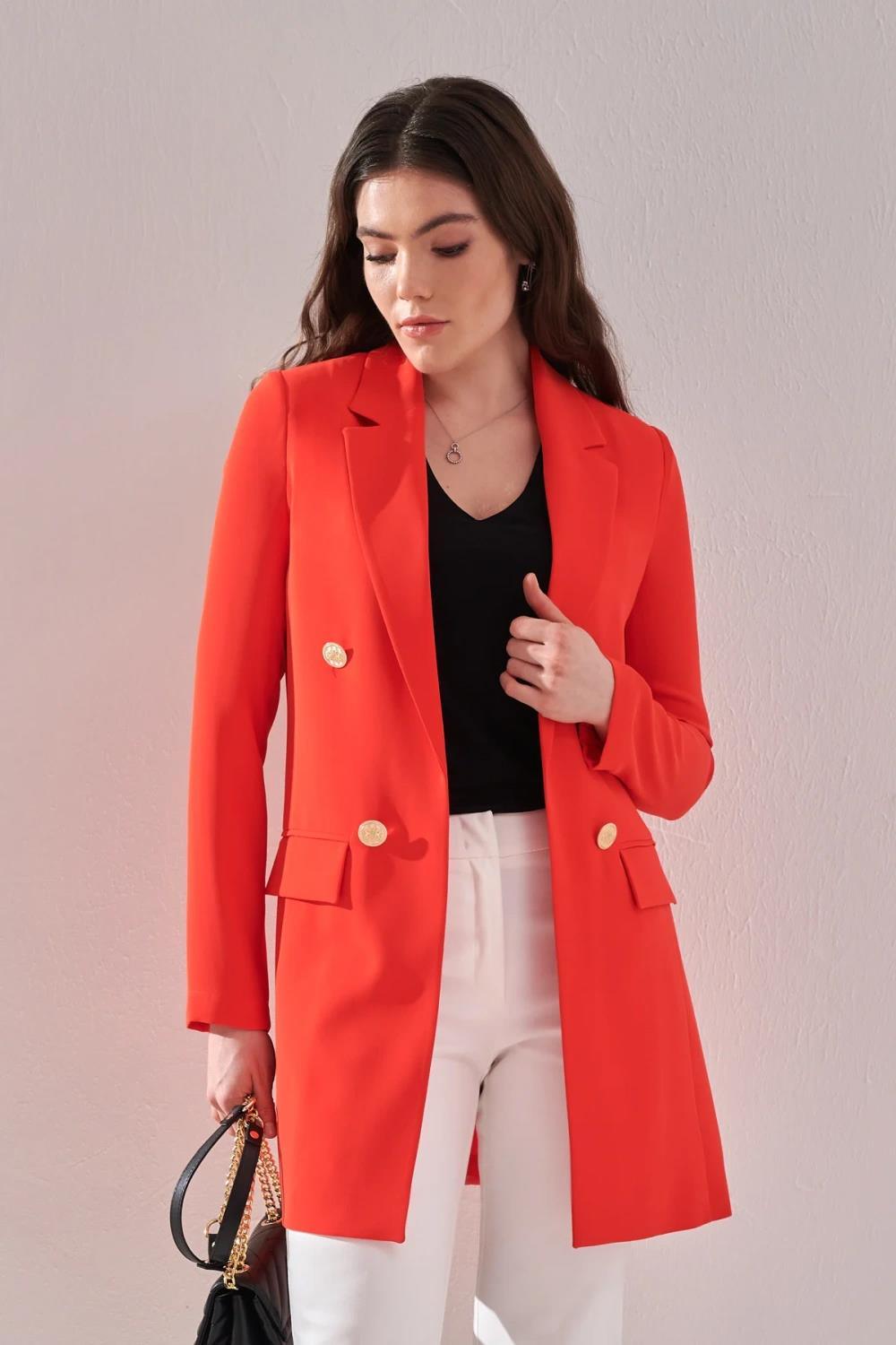 Ekol Metal Düğmeli Blazer Kadın Ceket - Eser Giyim