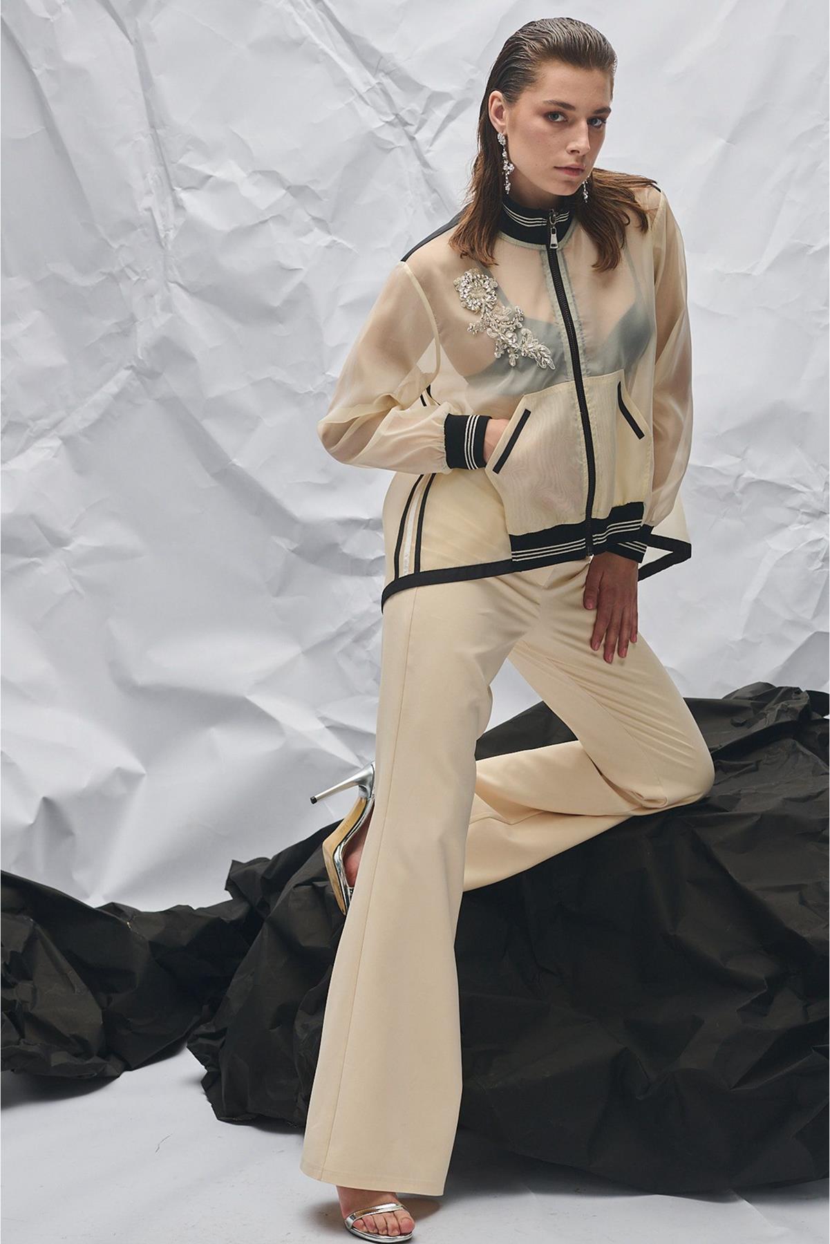 High Waisted Bell-bottomed Fabric Trousers