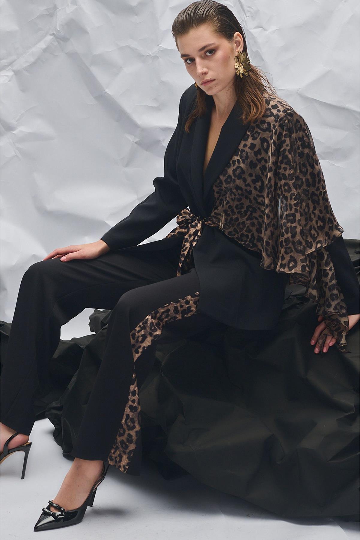 Side Leopard Stripe Detailed Trousers