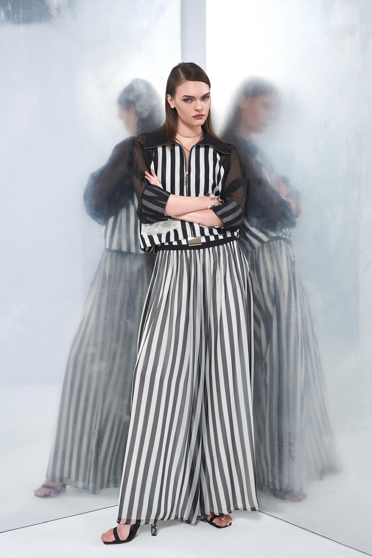 Çizgili Geniş Paça Pantolon