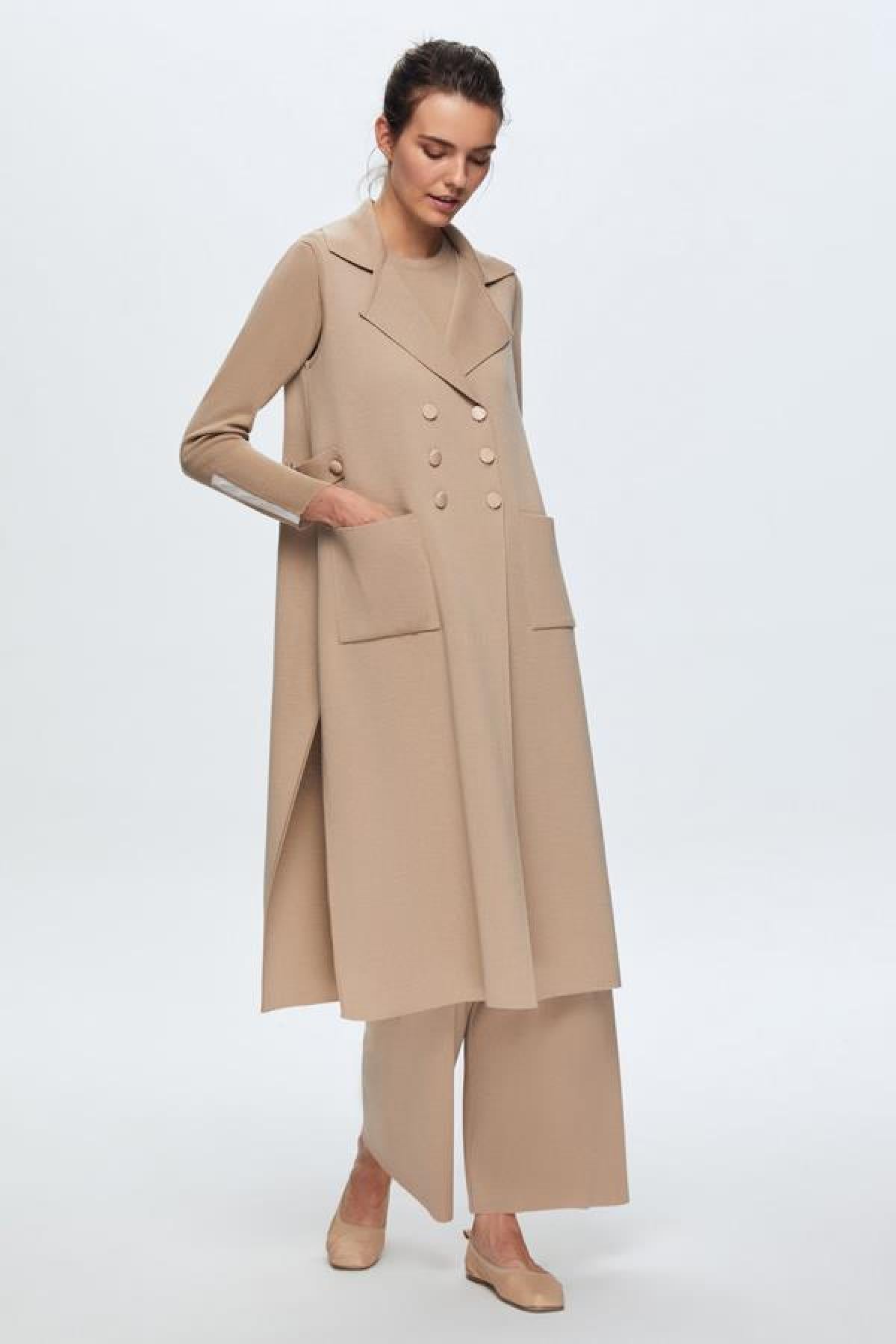 Kruvaze Uzun Triko Kadın Yelek