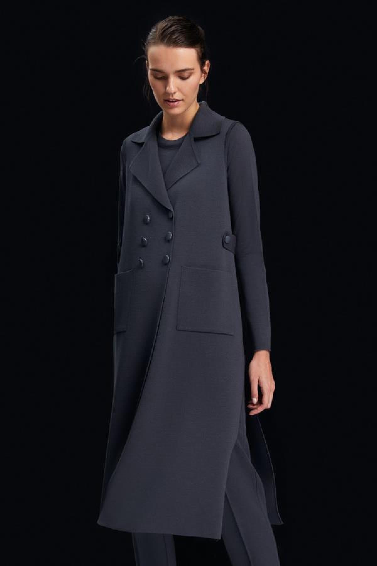 Kruvaze Uzun Triko Kadın Yelek