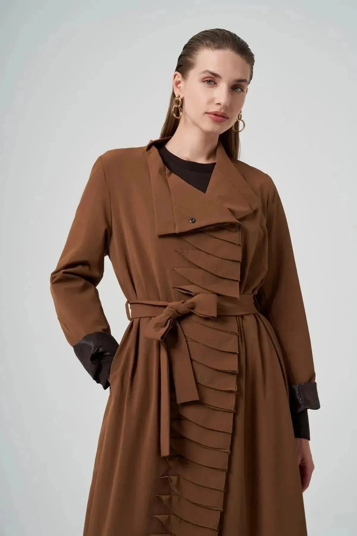 Waist Belted Ribbed Coat