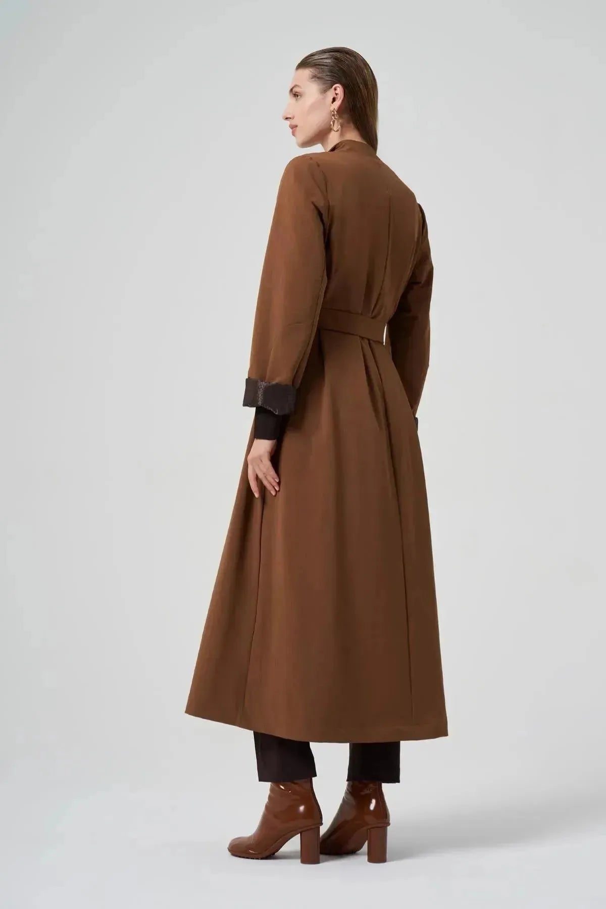Waist Belted Ribbed Coat