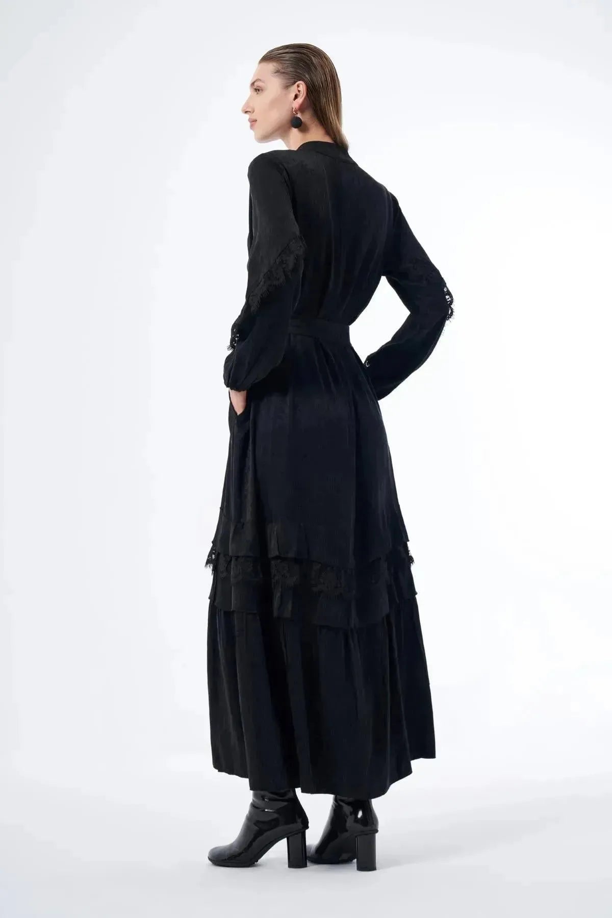 Cupro Jacquard Topcoat with Guipure Details