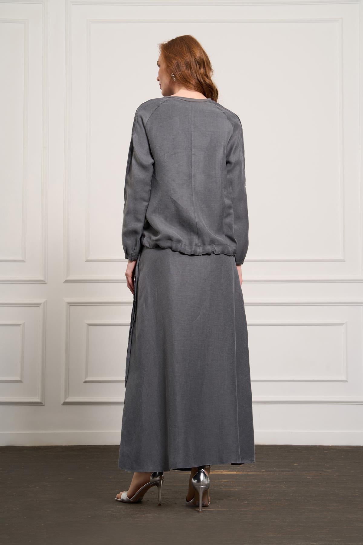 Side Pleated Linen Skirt Tunic Set