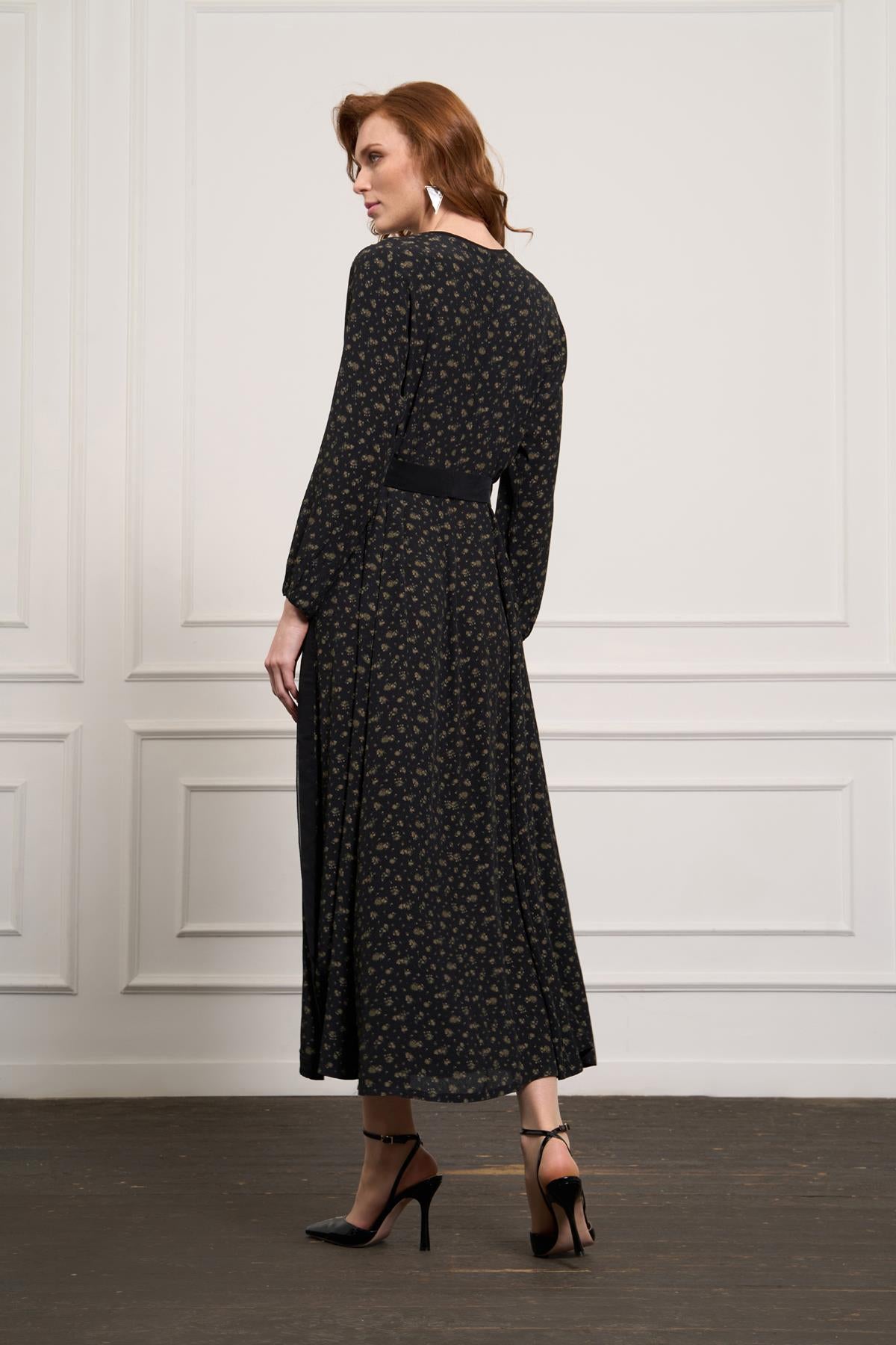 Small Floral Printed Waist Belted Dress
