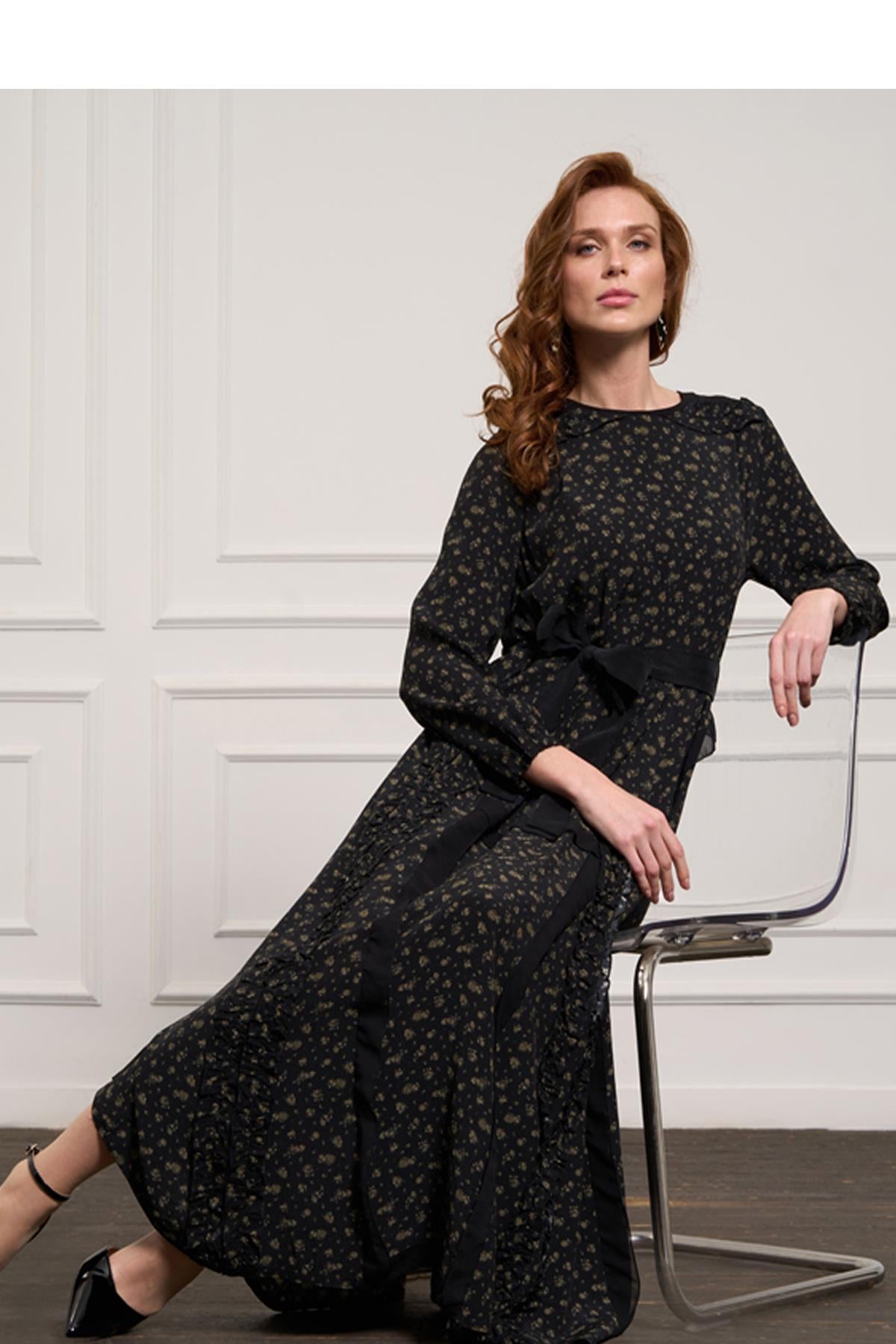 Small Floral Printed Waist Belted Dress