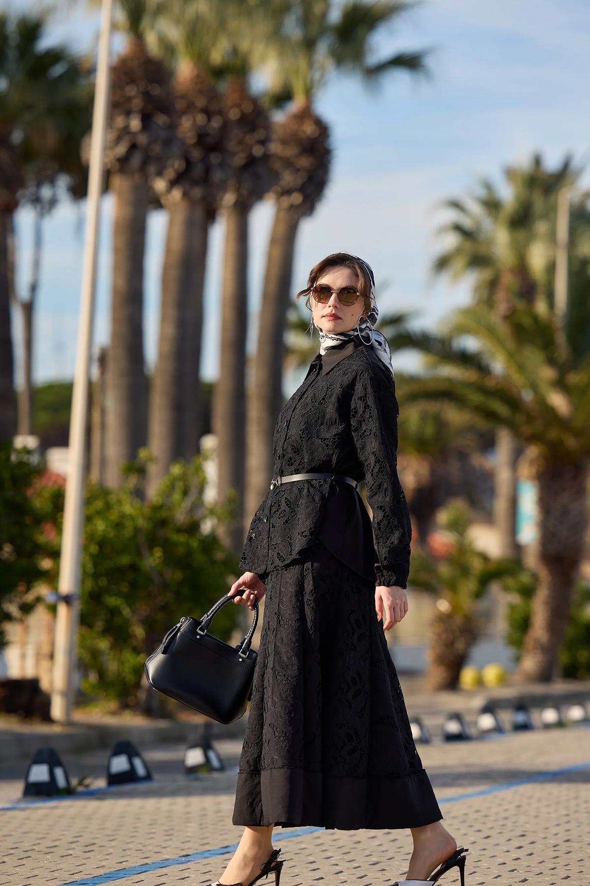 Beli Kemerli Gömlek Etek Güpür Takım