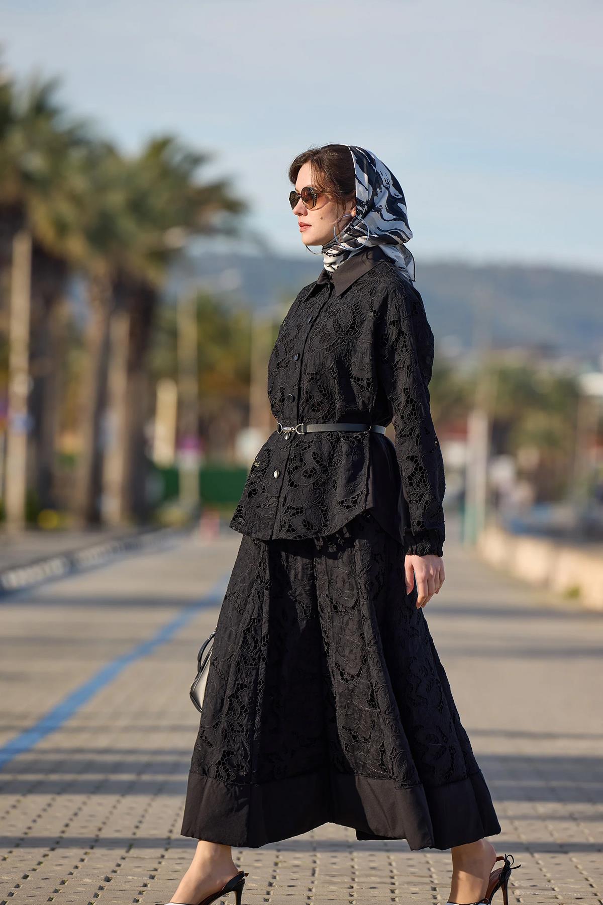 Beli Kemerli Gömlek Etek Güpür Takım