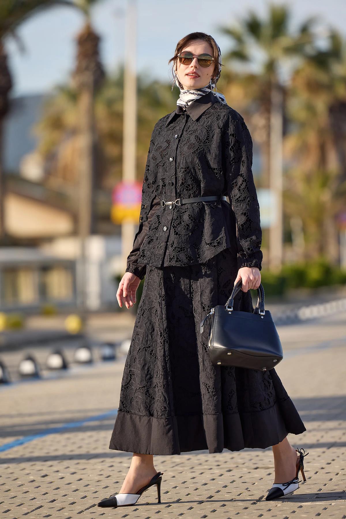 Beli Kemerli Gömlek Etek Güpür Takım