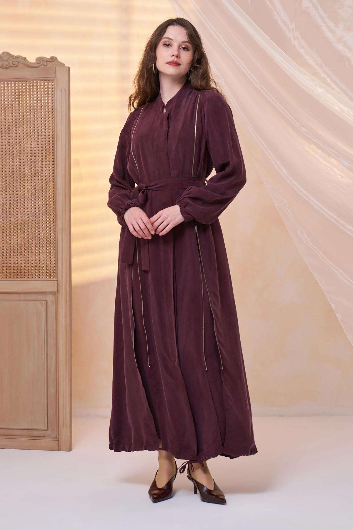 Fermuar Detaylı Cupro Ferace