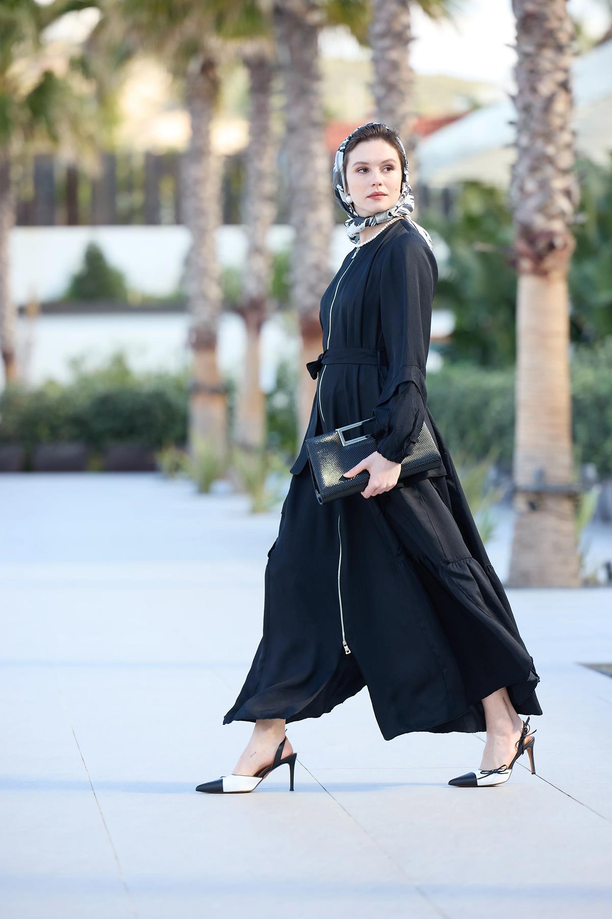 Front-Zip Paneled Trench Coat