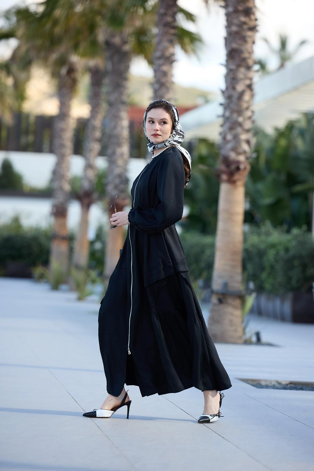 Front-Zip Paneled Trench Coat
