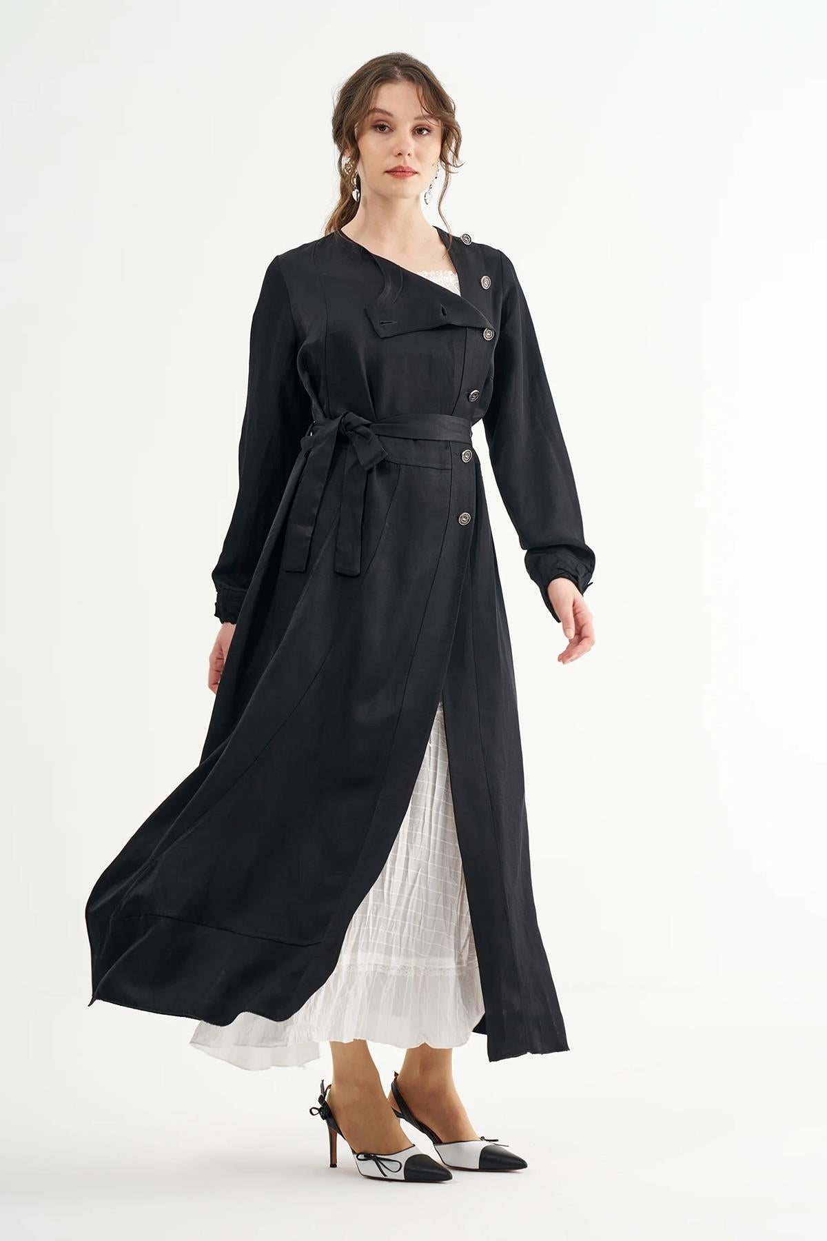 Düğme Detaylı İkili Elbise