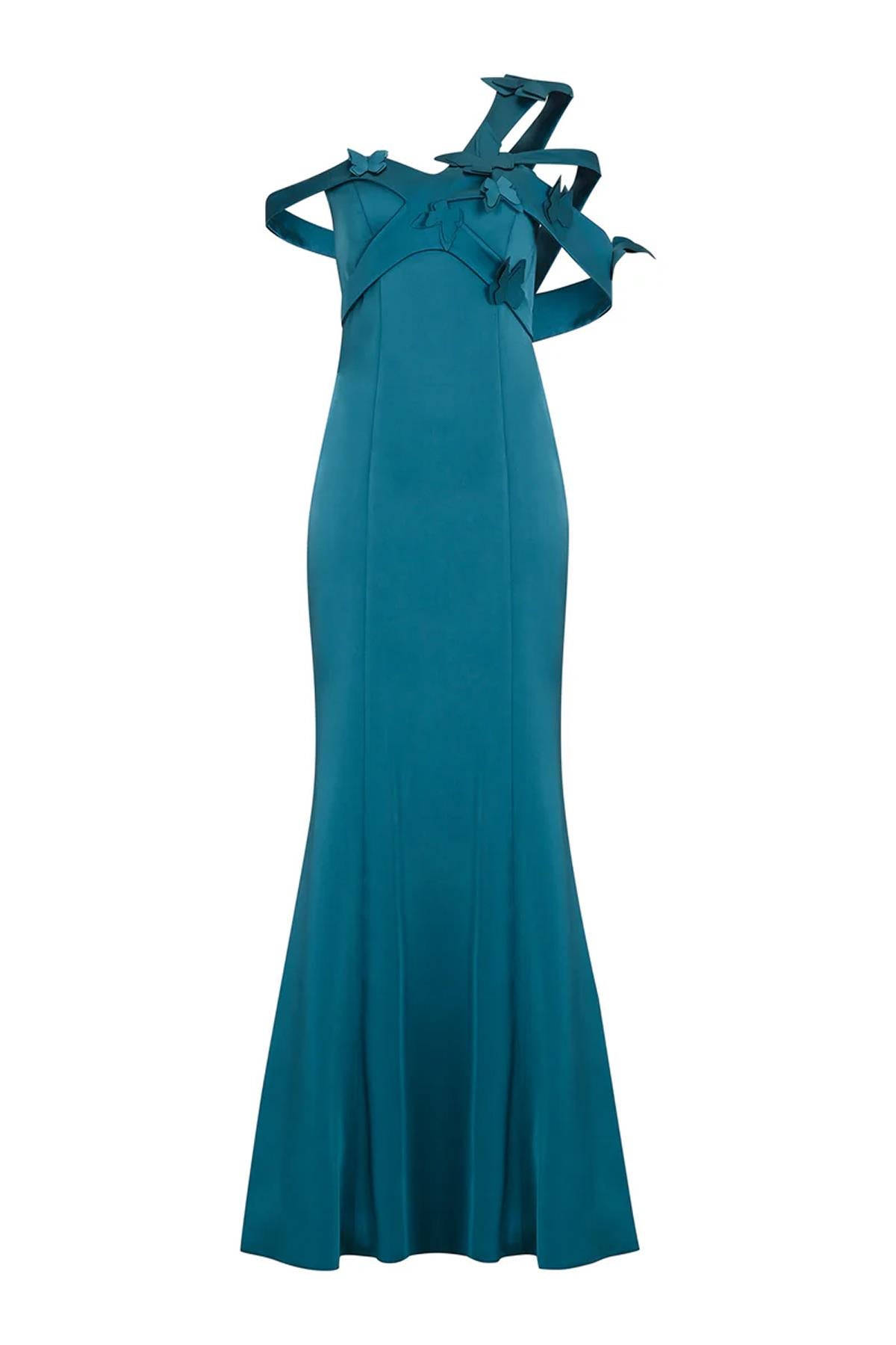 Off the Shoulder Butterfly Detailed Evening Dress