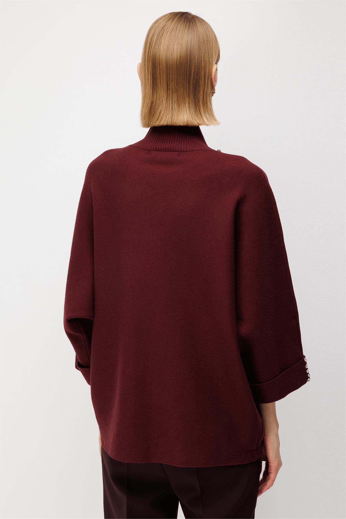 Stand-Up Collar Embellished Knit Sweater