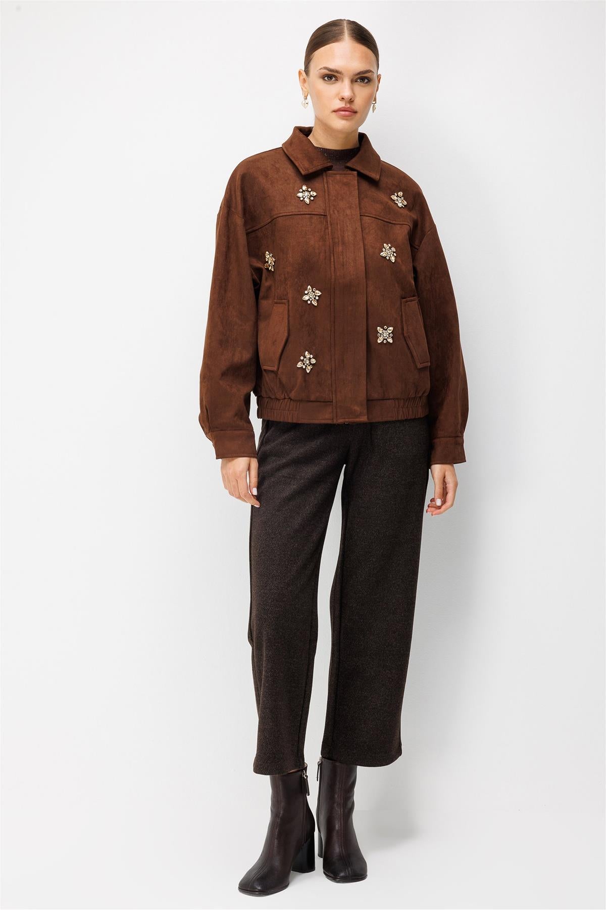 Stone-Embellished Suede Jacket