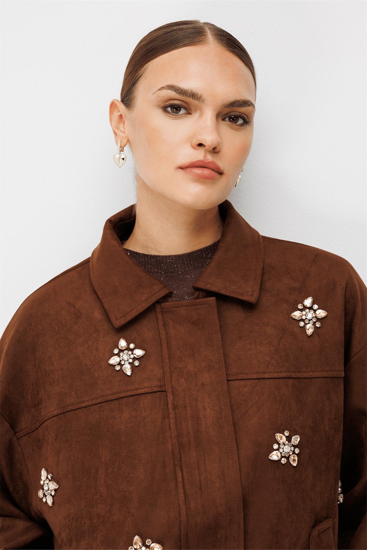 Stone-Embellished Suede Jacket