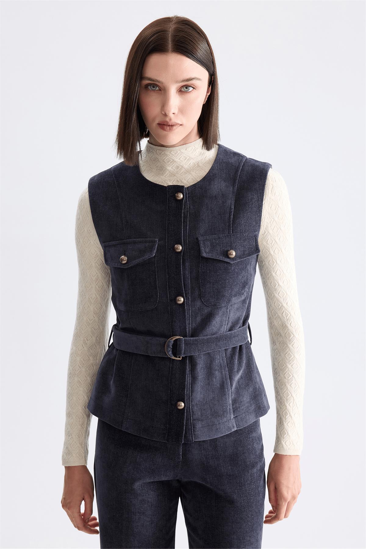 Waist-Belted Flap Pocket Vest