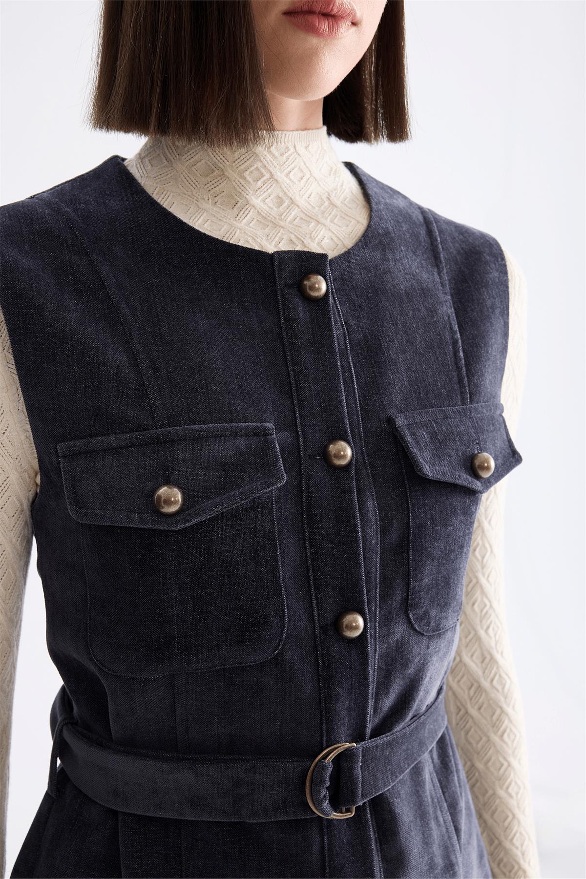 Waist-Belted Flap Pocket Vest
