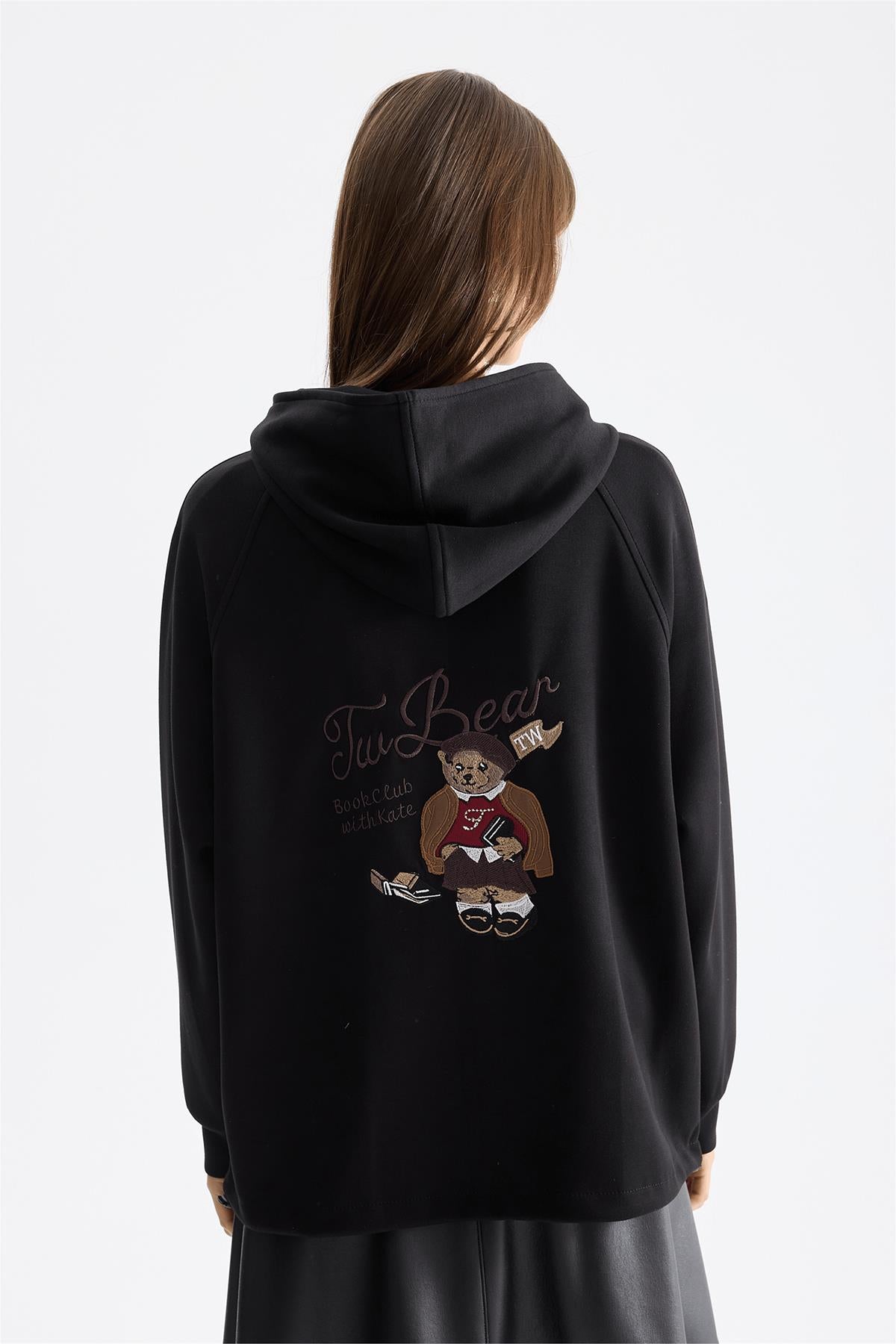 Kapüşonlu Arkası Desenli Fermuarlı Sweatshirt