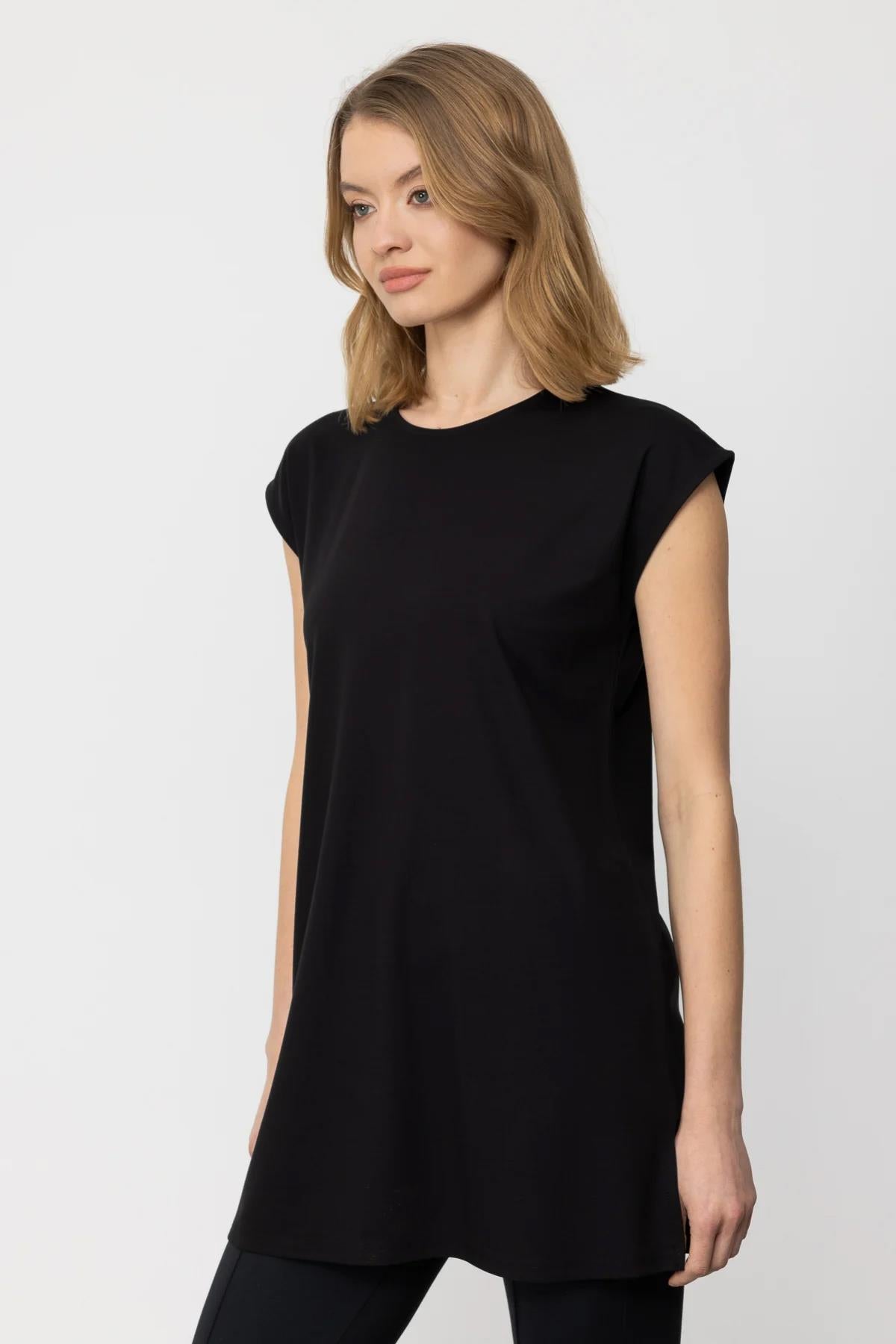 Sıfır Yaka Uzun Basıc Tunik Bluz