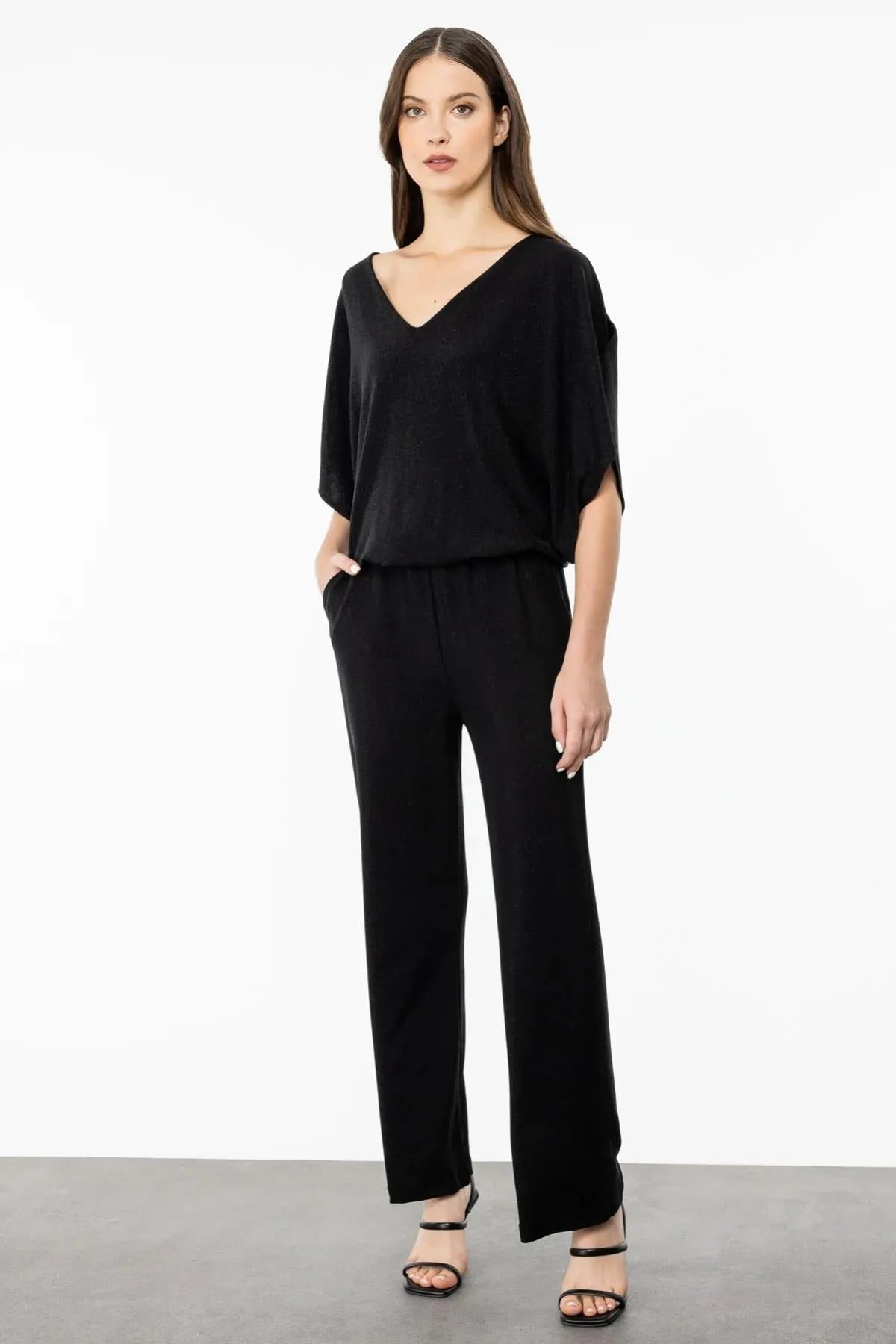 Front Back V Neck Glitter Blouse