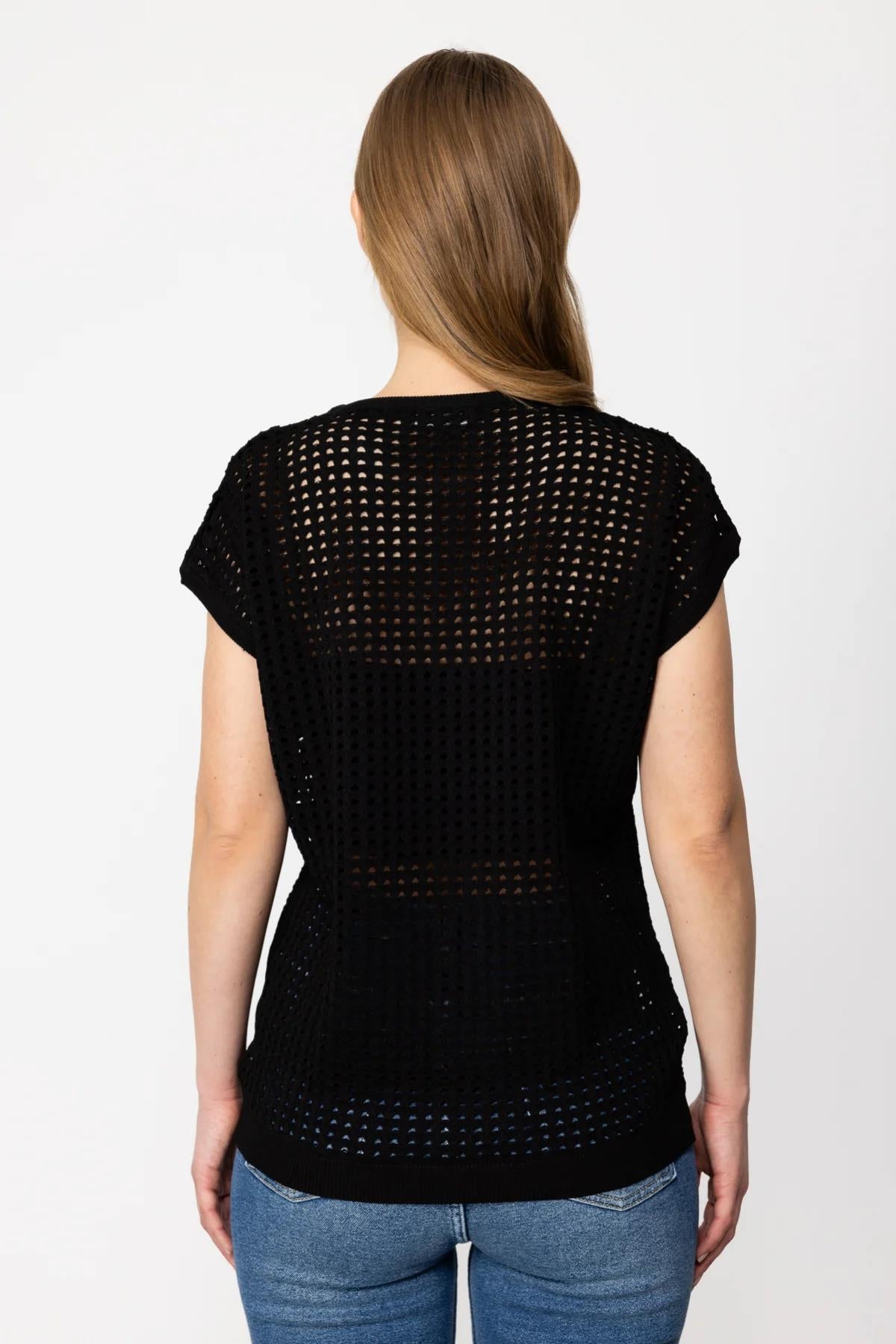 File Örgü Kısa Kol Triko Bluz