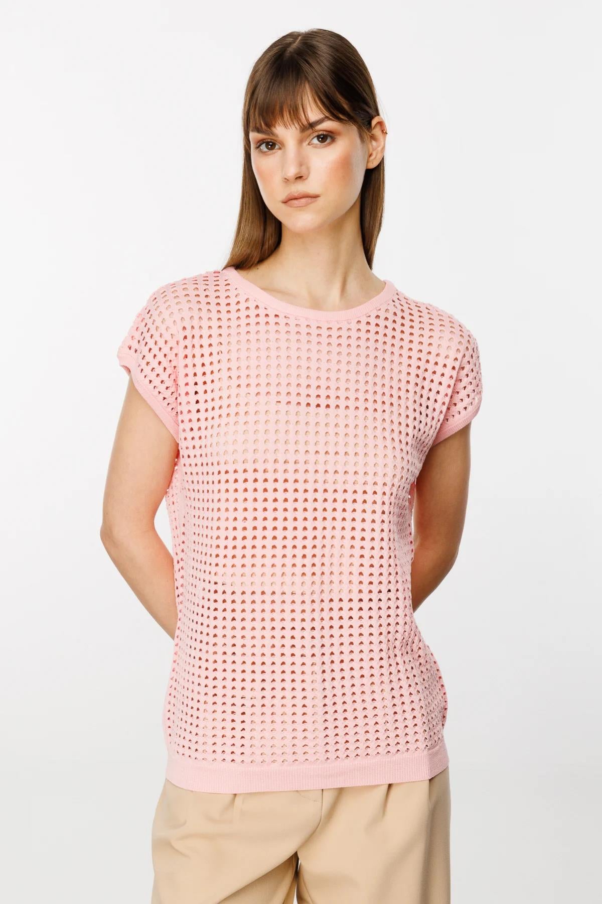 File Örgü Kısa Kol Triko Bluz