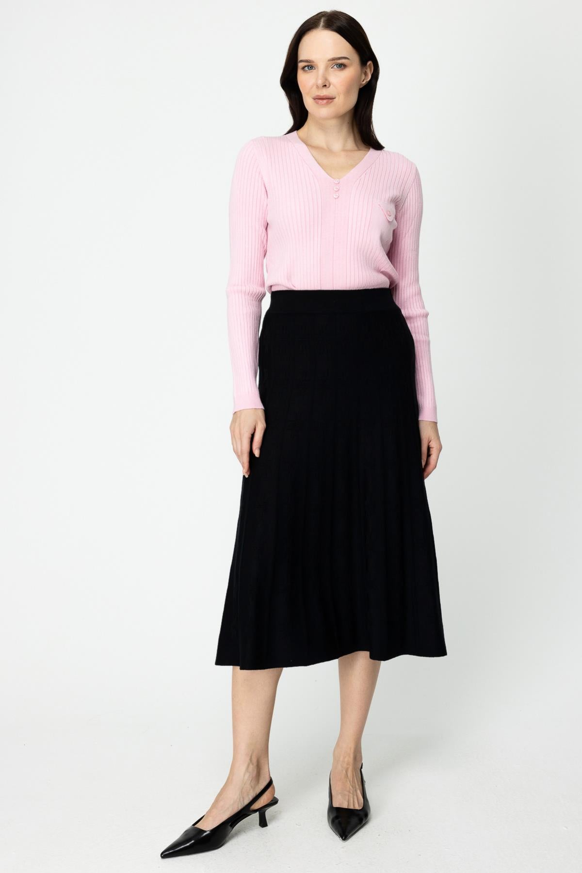 Self Patterned Midi Skirt