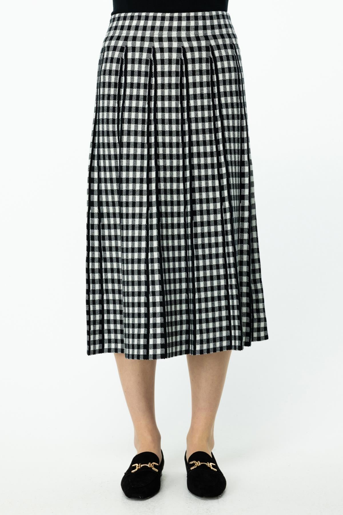Plaid Midi Length Knitwear Skirt