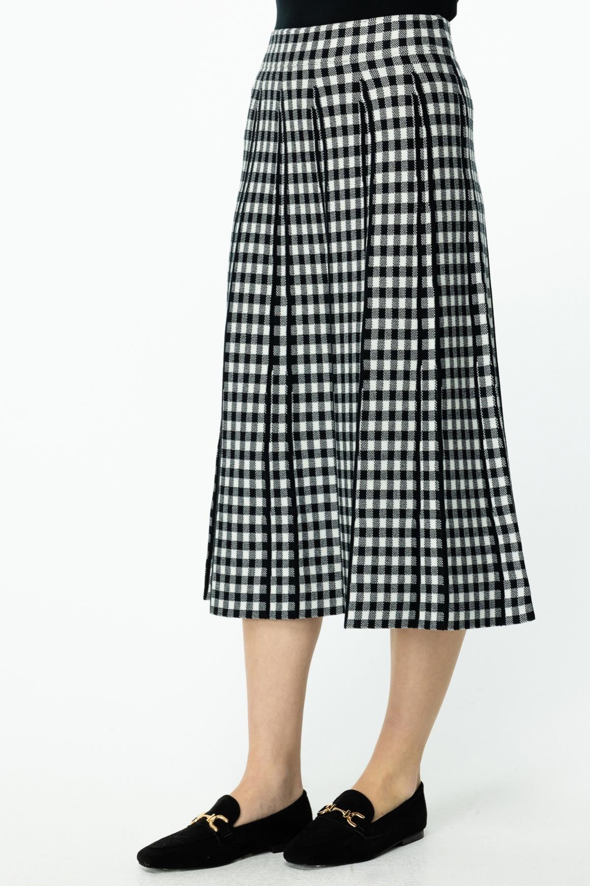 Plaid Midi Length Knitwear Skirt