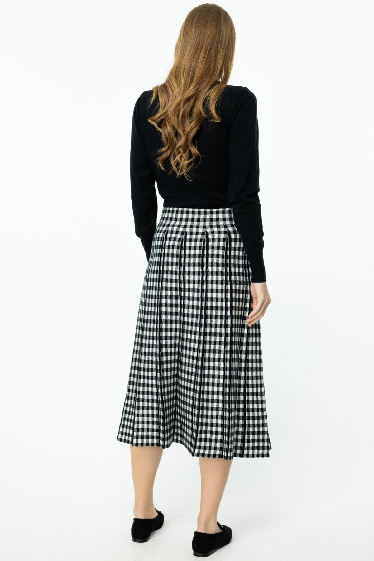 Plaid Midi Length Knitwear Skirt