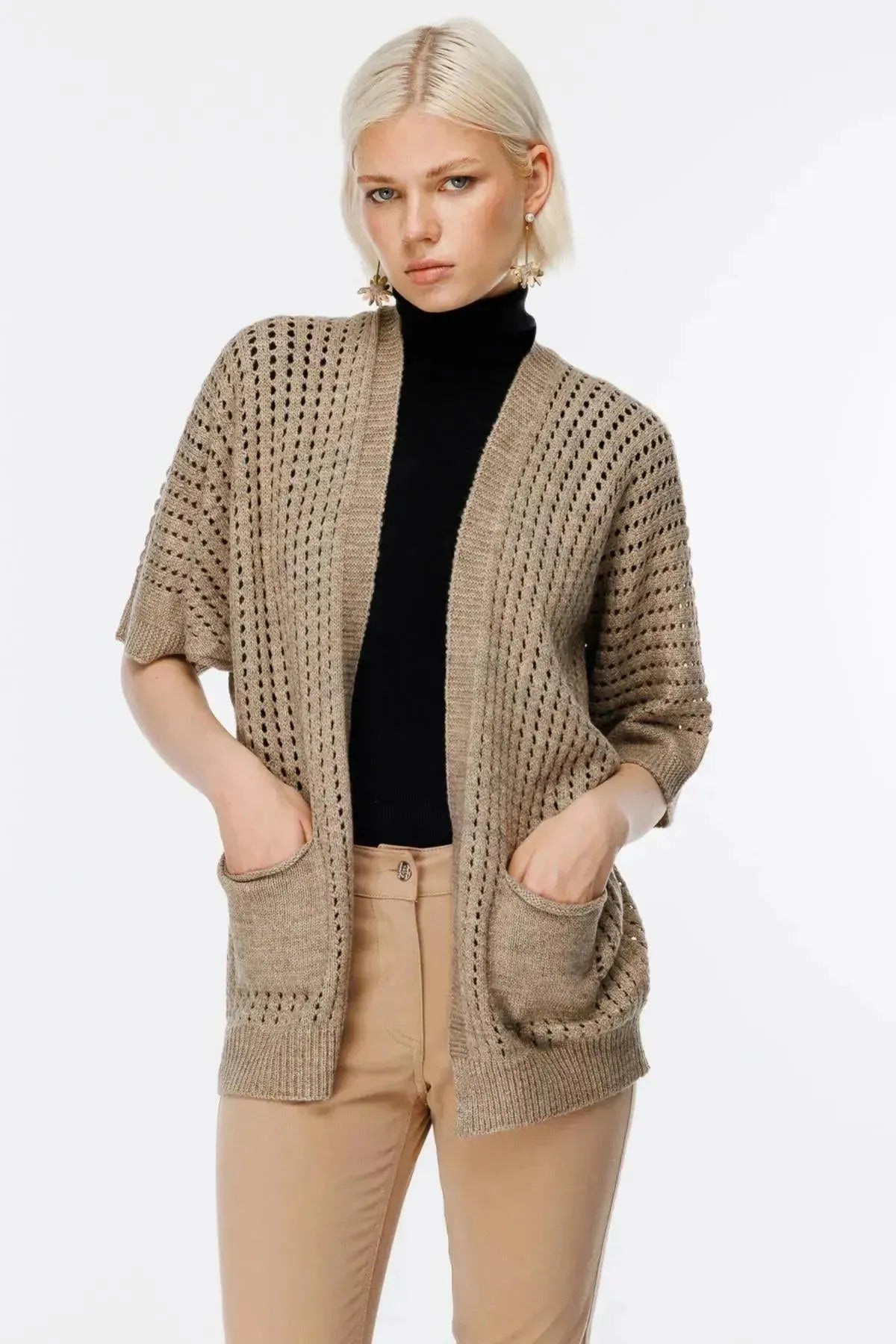Mesh Patterned Back Star Cardigan