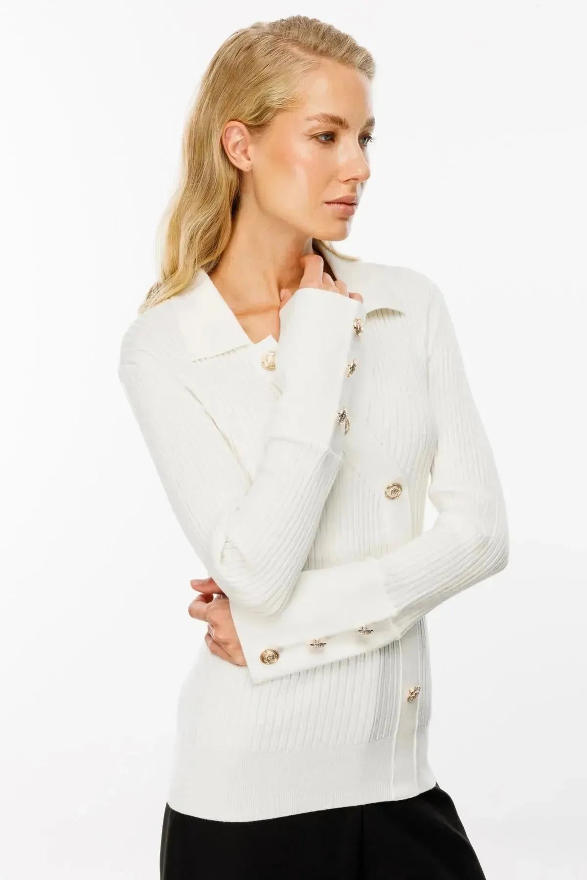 Button Detailed Ribbed Knit Sweater