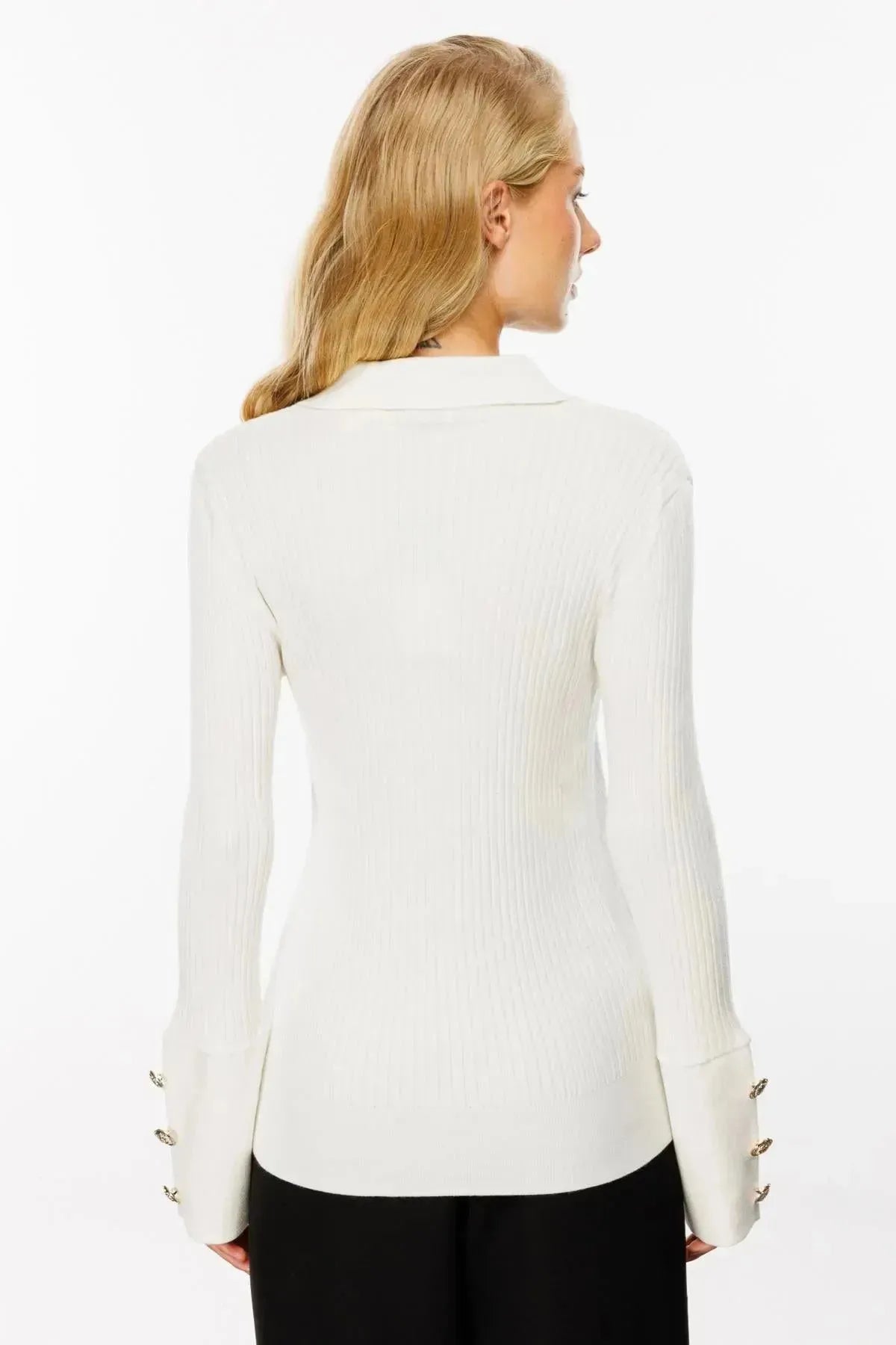 Button Detailed Ribbed Knit Sweater